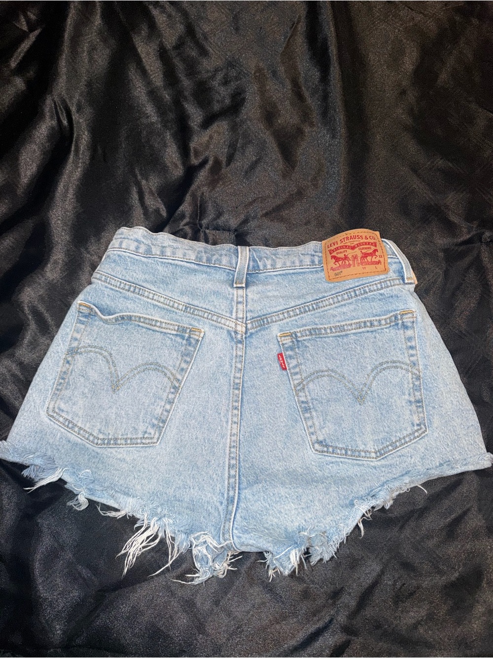 Levi's Light Blue High-Rise Frayed Denim Shorts